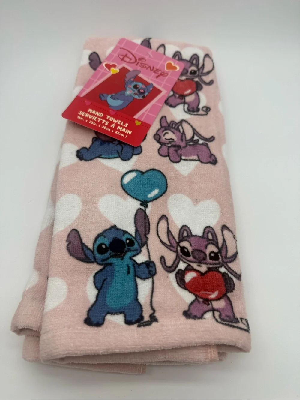 Disney Lilo & Stitch Angel Valentine's Heart Bath Hand Towels 2-pack 15” X 25”